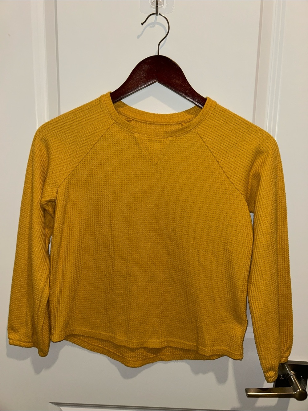 Cat & Jack Long-Sleeve Waffle Crewneck Top - Mustard Yellow
